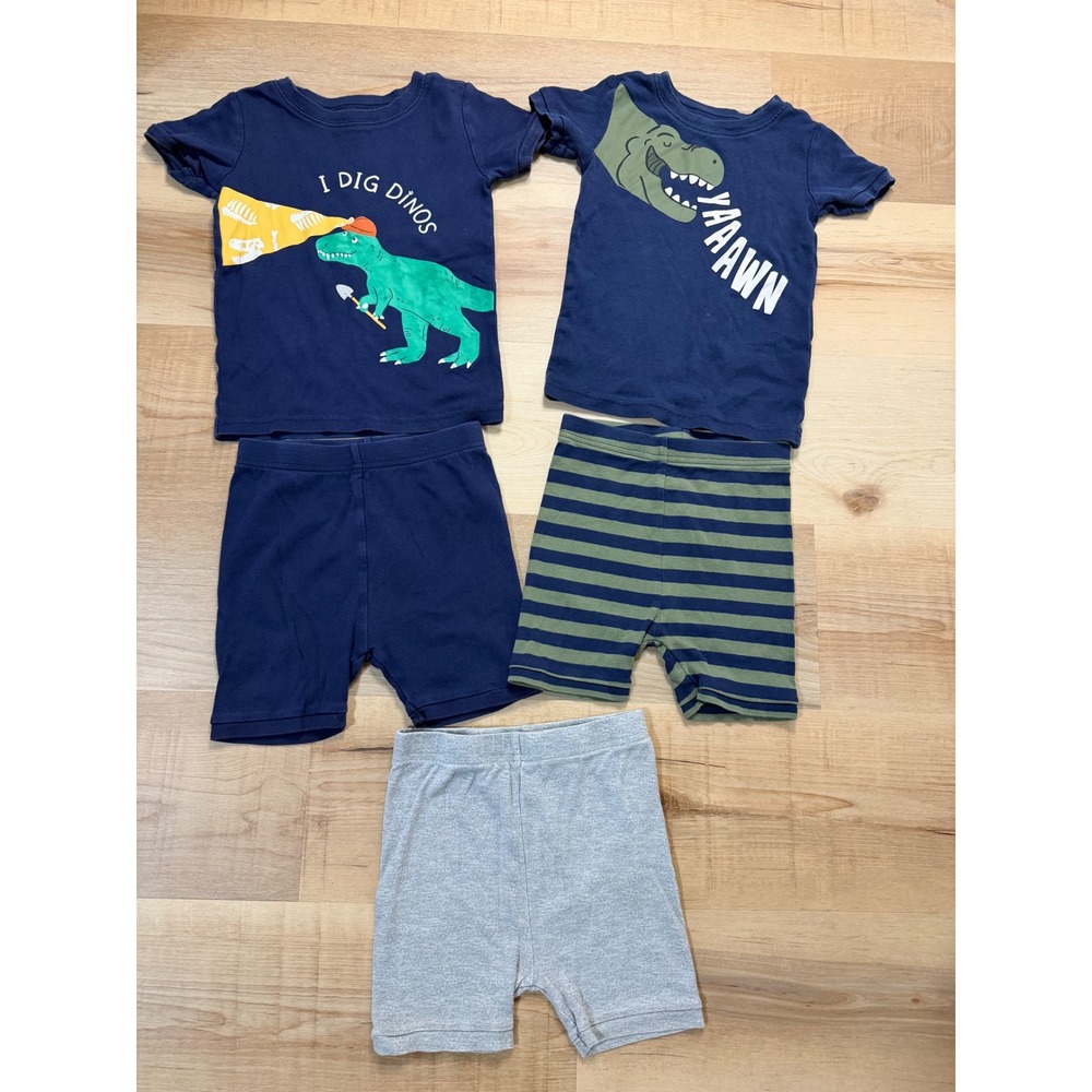 Old Navy 5T Dinosaur Pajama Set 5pc T-Rex Graphic Tees and Shorts Navy Gray